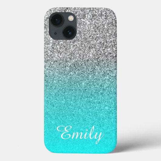 Silver Glitzer Aqua Ombre Personalisiert Case-Mate iPhone Hülle (Rückseite)