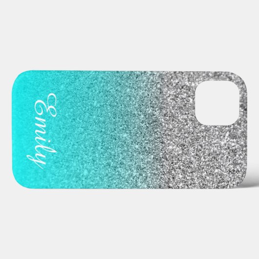 Silver Glitzer Aqua Ombre Personalisiert Case-Mate iPhone Hülle (Rückseite (Horizontal))
