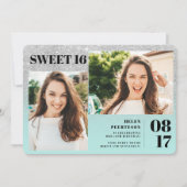 Silver Glitzer aquamarin 3 Fotos Sweet 16 Geburtst Einladung (Vorderseite)