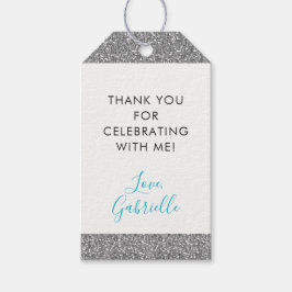 Silver Glitzer Aquamarin Blue Vielen Dank für Ihre Geschenkanhänger