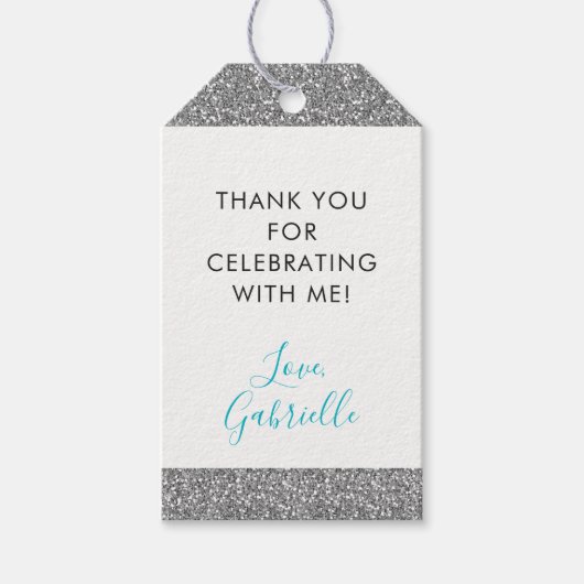 Silver Glitzer Aquamarin Blue Vielen Dank für Ihre Geschenkanhänger (Vorderseite)