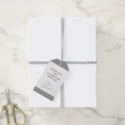 Silver Glitzer Aquamarin Blue Vielen Dank für Ihre Geschenkanhänger (Mit Garn)