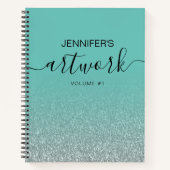 Silver Glitzer Aquamarin Girly Ombre Sketchbook Na Notizblock (Vorderseite)