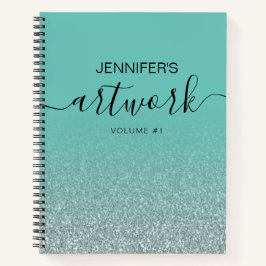 Silver Glitzer Aquamarin Girly Ombre Sketchbook Na Notizblock