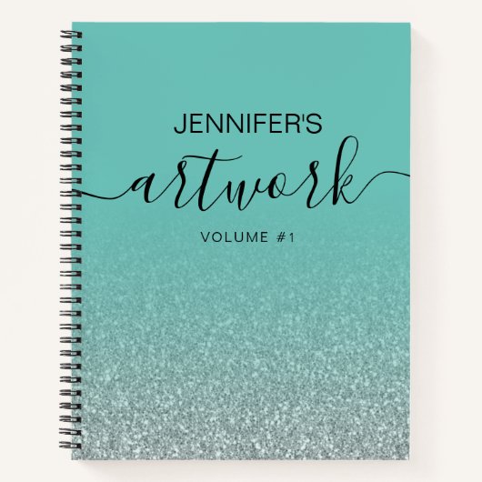 Silver Glitzer Aquamarin Girly Ombre Sketchbook Na Notizblock (Vorderseite)