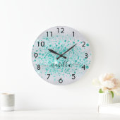 Silver Glitzer aquamarin-Green-Name-Skript Große Wanduhr (Zuhause)