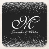 Silver Glitzer auf Black Rechteckiger Pappuntersetzer (Vorderseite)