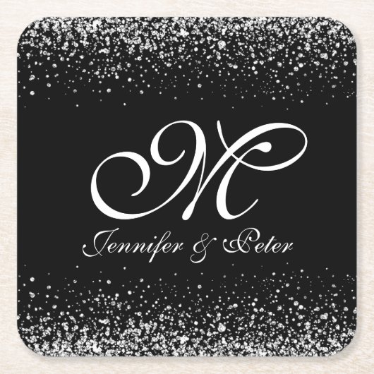 Silver Glitzer auf Black Rechteckiger Pappuntersetzer (Vorderseite)