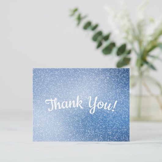 Silver Glitzer auf blauem Hintergrund Danke Postkarte (Stehend Vorderseite)