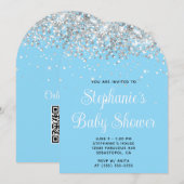 Silver Glitzer Baby Blue Baby Dusche Einladung (Vorne/Hinten)