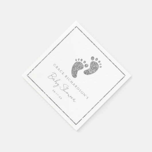 Silver Glitzer Baby Feet Babydusche Personalisiert Serviette (Ecke)