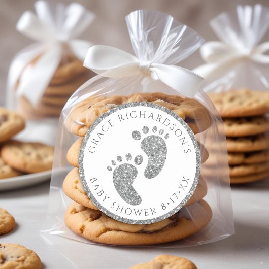 Silver Glitzer Baby Showaufkleber Runder Aufkleber
