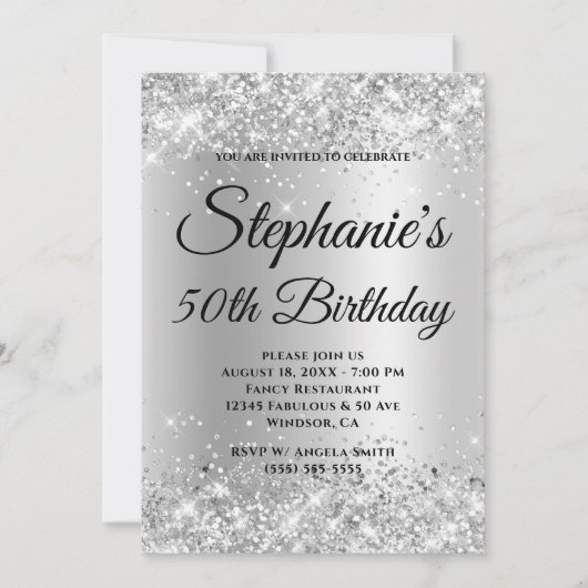 Silver Glitzer Bale Gray Gradient Einladung (Vorderseite)