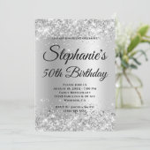 Silver Glitzer Bale Gray Gradient Einladung (Stehend Vorderseite)