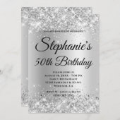 Silver Glitzer Bale Gray Gradient Einladung (Vorne/Hinten)