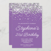 Silver Glitzer Bale Lila 21. Geburtstag Einladung (Vorne/Hinten)