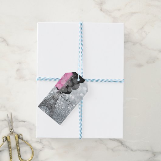 Silver Glitzer & Balloons Paris Eiffel Tower Party Geschenkanhänger (Mit Garn)