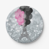 Silver Glitzer & Balloons Paris Eiffel Tower Party Pappteller (Vorderseite)