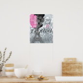 Silver Glitzer & Balloons Paris Eiffel Tower Party Poster (Küche)