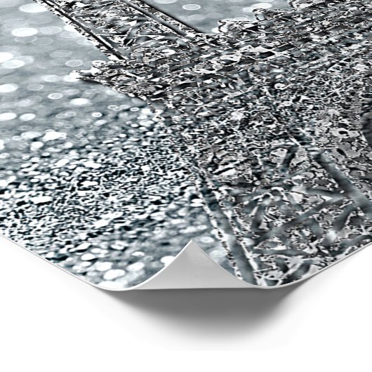 Silver Glitzer & Balloons Paris Eiffel Tower Party Poster (Ecke)