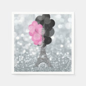 Silver Glitzer & Balloons Paris Eiffel Tower Party Serviette (Vorderseite)