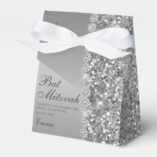 Silver Glitzer Bat Mitzvah Geschenkschachtel (Vorderseite)