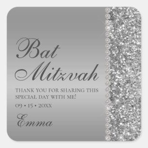 Silver Glitzer Bat Mitzvah Quadratischer Aufkleber