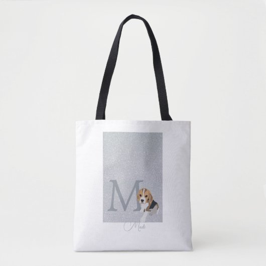 Silver Glitzer Beagle Dog Lover Custom Monogram Tasche (Vorderseite)