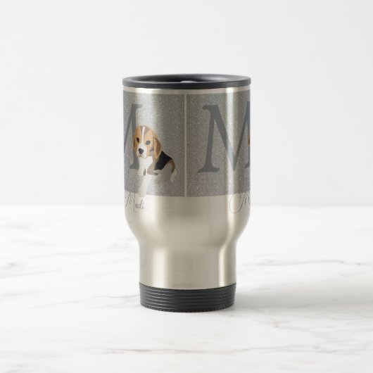 Silver Glitzer Beagle Downer und Proud Monogram Reisebecher (Mittel)