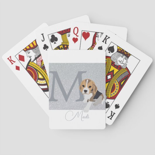 Silver Glitzer Beagle Hund Liebhaber Personalisier Spielkarten (Rückseite)