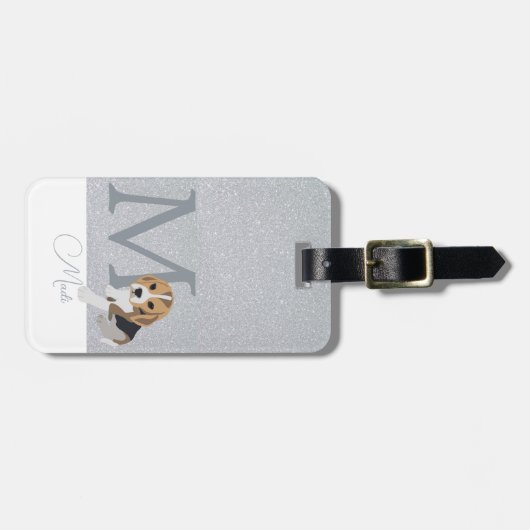 Silver Glitzer Beagle Hund liebt benutzerdefiniert Gepäckanhänger (Vorderseite horizontal)