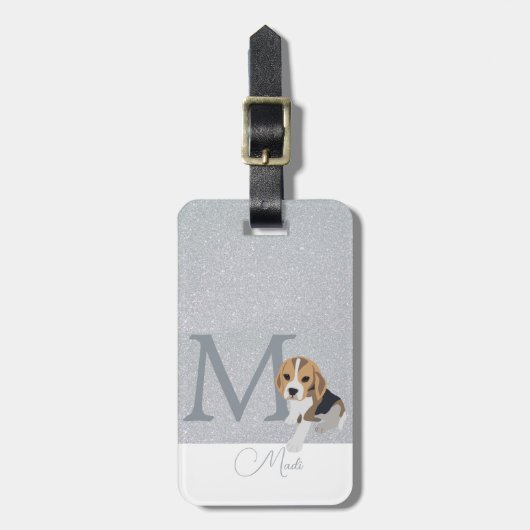 Silver Glitzer Beagle Hund liebt benutzerdefiniert Gepäckanhänger (Vorderseite vertikal)