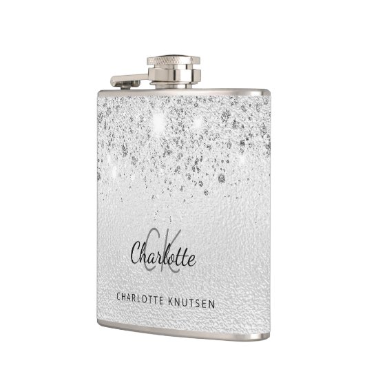 Silver Glitzer Best Friends Monogram Flachmann (Links)