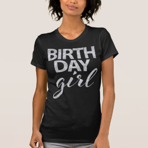 Silver Glitzer Birthday Girl Shirt