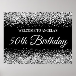 Silver Glitzer Black 50. Geburtstag Willkommen Poster