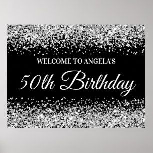 Silver Glitzer Black 50. Geburtstag Willkommen Poster