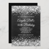 Silver Glitzer Black Brushed Metal 40. Geburtstag Einladung (Vorne/Hinten)