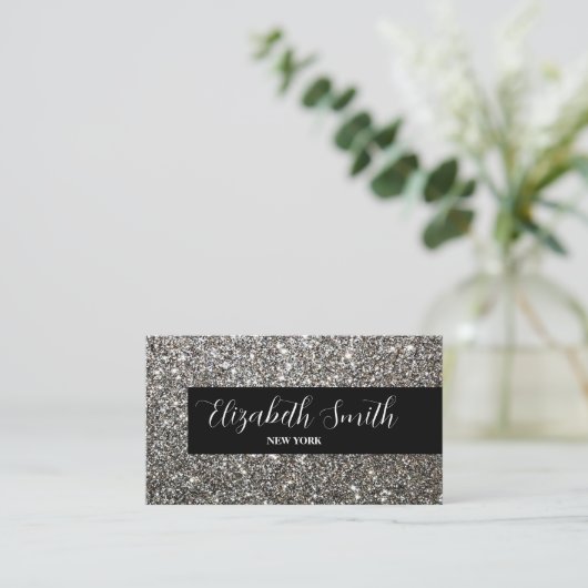 Silver Glitzer Black Business Card Visitenkarte (Stehend Vorderseite)