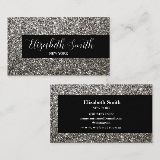 Silver Glitzer Black Business Card Visitenkarte (Vorne/Hinten)