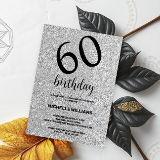 Silver Glitzer Black Calligraphy Geburtstag Einladung