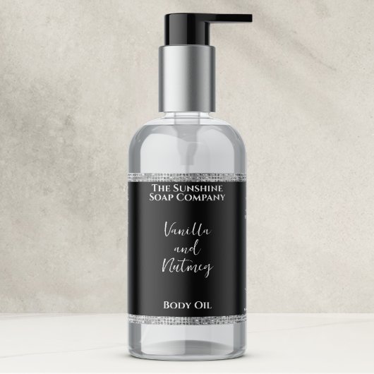 Silver Glitzer & Black Cosmetics Flasche Rechteckiger Aufkleber