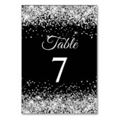 Silver Glitzer Black Elegant Calligraphy Tischnummer (Vorderseite)