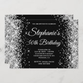 Silver Glitzer Black Extravagant Monogram Einladung (Vorne/Hinten)