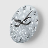 Silver Glitzer Black Eyelashes Salon Personalisier Runde Wanduhr (Winkel)