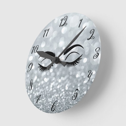 Silver Glitzer Black Eyelashes Salon Personalisier Runde Wanduhr (Winkel)