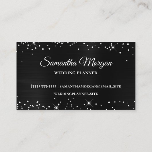 Silver Glitzer Black Foil Extravagant Mit Monogram Visitenkarte (Rückseite)