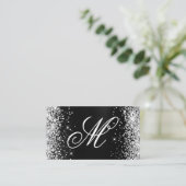 Silver Glitzer Black Foil Extravagant Mit Monogram Visitenkarte (Stehend Vorderseite)