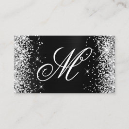 Silver Glitzer Black Foil Extravagant Mit Monogram Visitenkarte