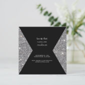 Silver Glitzer & Black Foto Wedding Save The Date (Stehend Vorderseite)