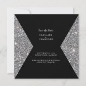 Silver Glitzer & Black Foto Wedding Save The Date (Vorderseite)